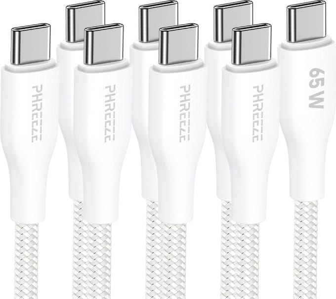 Usb C kabels 1m - 4 pack - 65w fast charge & 480mbps data - Stevig nylon - Phreeze
