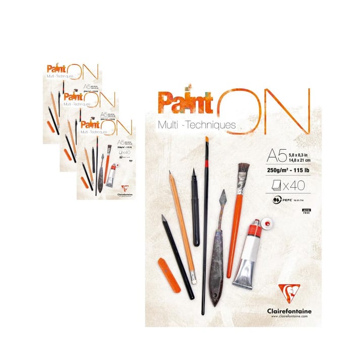 Tekenblok clairefontaine paint on a5 40 vel 250g | 4 stuks