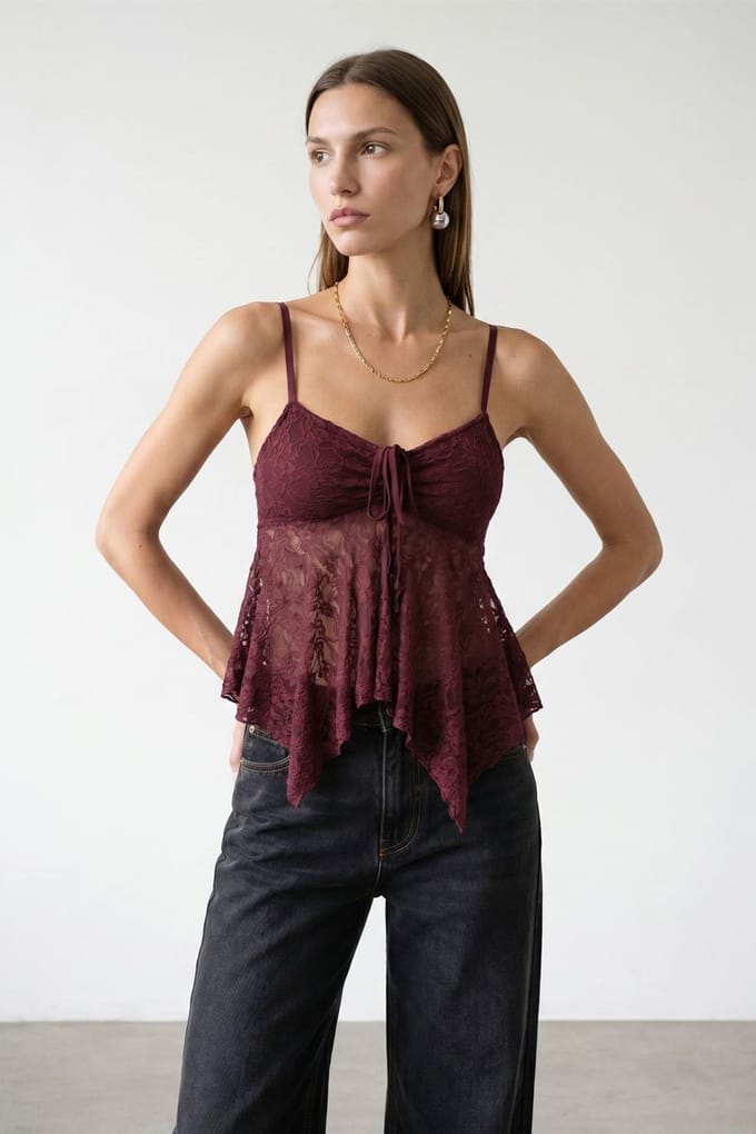 Kant strikvoorzijde mouwloze blouse