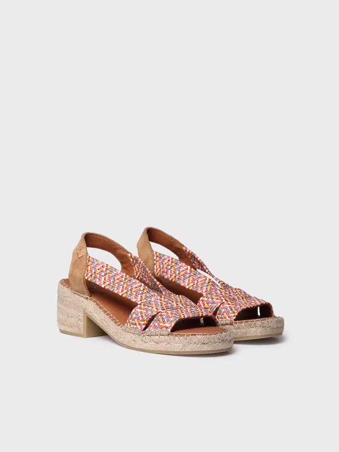 Dames espadrille met brede hak en tweekleurig elastiek | DALYN