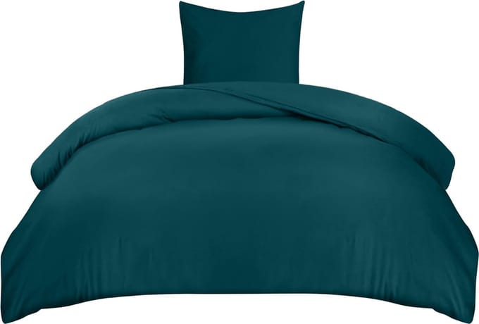 Beddengoed, 135 x 200 cm, microvezel dekbedovertrek 135 x 200 cm + 1 kussensloop 80 x 80 cm, blauwgroen