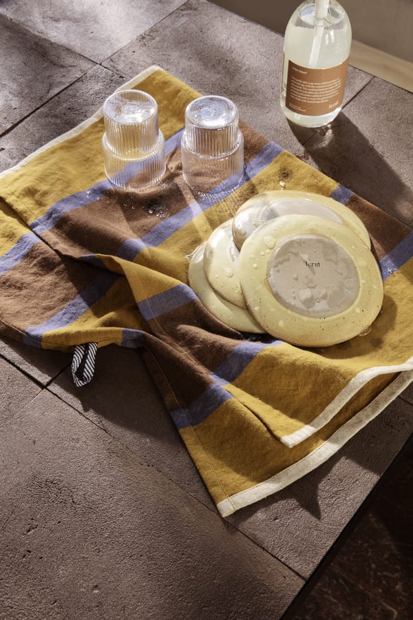Ferm Living Hale Theedoek - lime/bright blue/chocolate