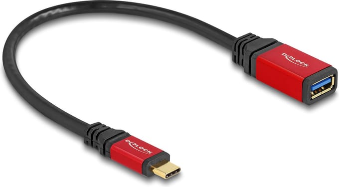 Delock USB 10 Gbps Adapter USB Type-C™ male to USB Type-A female 15 cm red metal