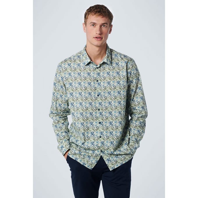 No Excess Shirt Stretch Allover Printed Light Green Größe: S | Casual hemden Outlet | Herren | Grün