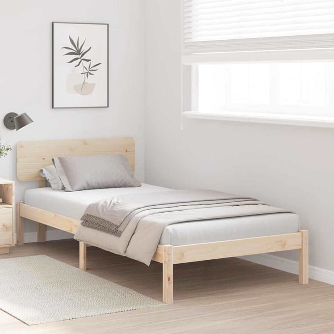 vidaXL - Bedframe - met - hoofdeinde - Naturel - 90 - x - 200 - cm - Massief - grenenhout