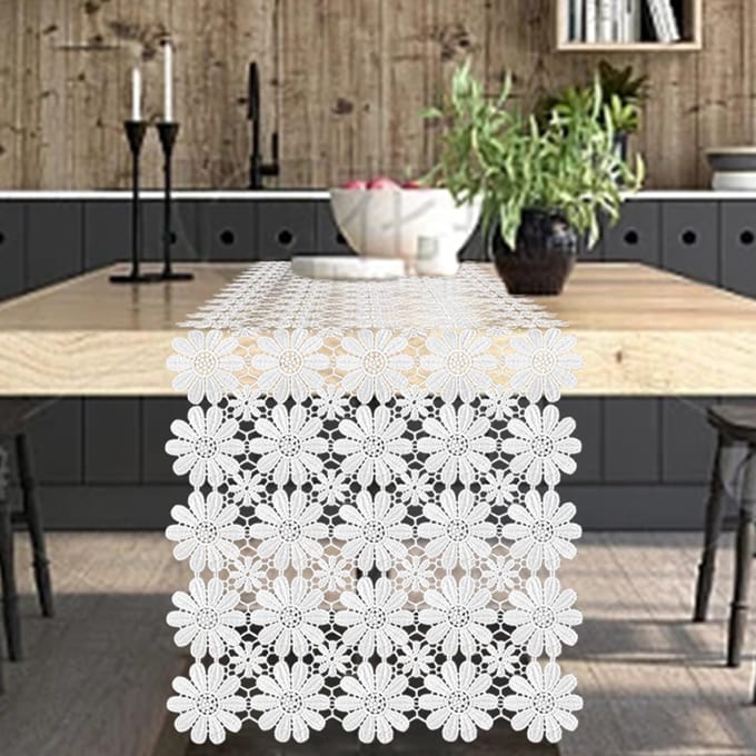 Macramé Tafel Runner Boho Bruiloft Decoratie, Witte Haak Doilies Commode Sjaal Kant Boerderij Tafel Runner voor Huis Feest Eetkamer 40x120cm black
