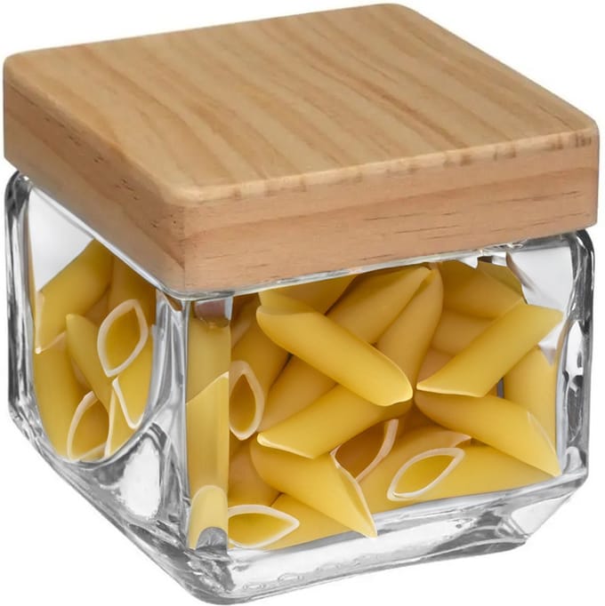 5Five voedsel/spullen voorraadpot - Glas met houten deksel - 850 ml - Met luchtdichte sluiting