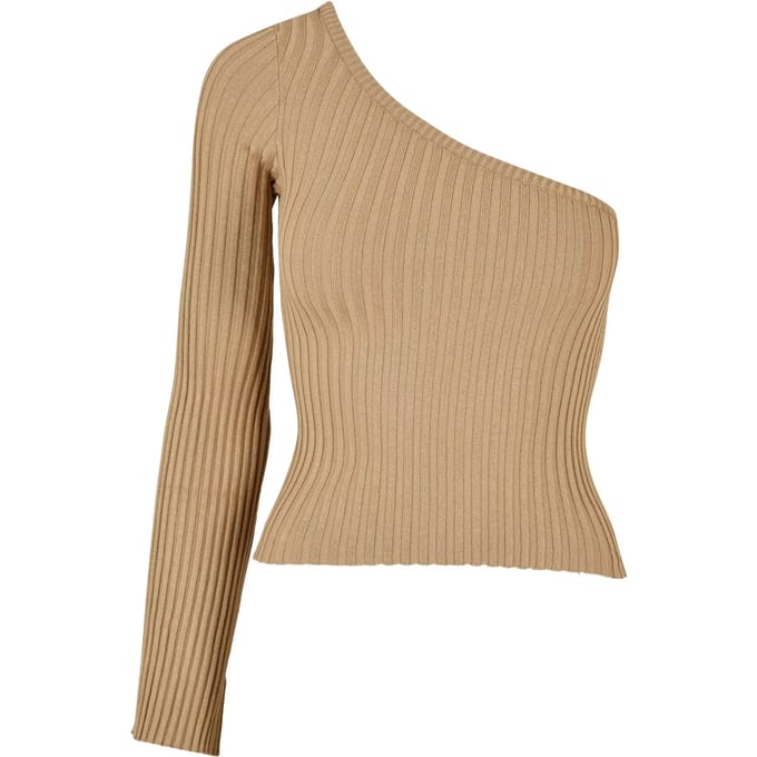 Urban Classics - Ladies Short Rib Knit One Sleeve Longsleeve top - L - Beige