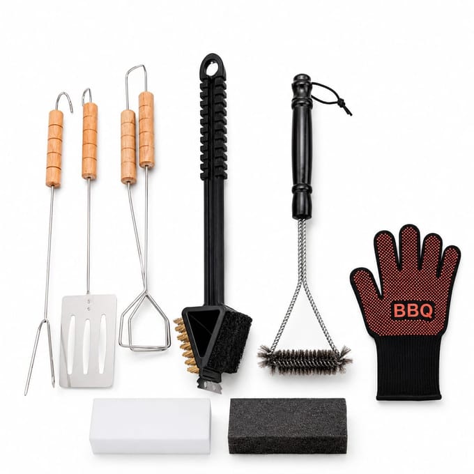 DecoRD - BBQ Accessoire set - Kunststof/RVS/Rubber  - Set van 9 stuks