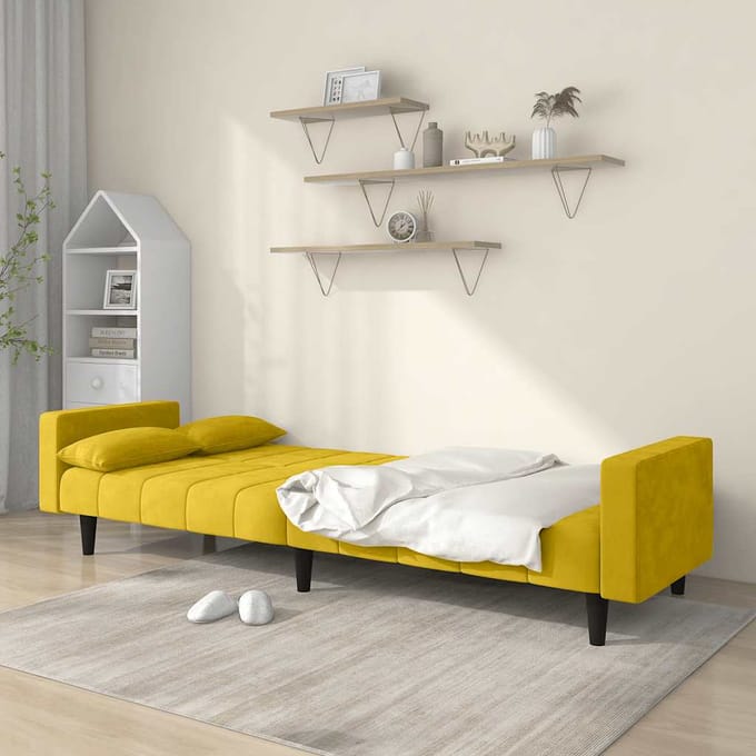 vidaXL - Slaapbank - 2-zits - met - 2 - kussens - fluweel - geel