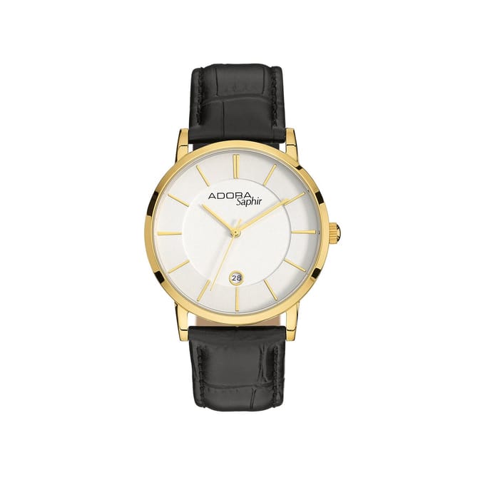Adora Saphir Herenhorloge – Elegant Design – Saffierglas & Leren Band – 40mm
