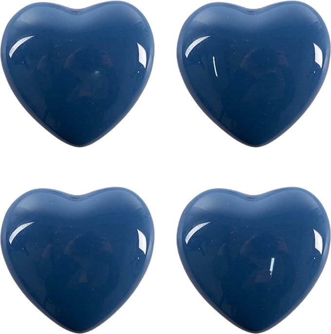 Clayre & Eef Deurknop Set van 4 Hart Ø 4 cm Blauw Keramiek