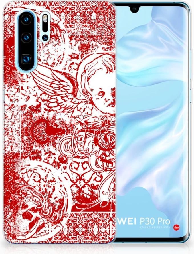 Silicone Back Case Huawei P30 Pro Angel Skull Rood