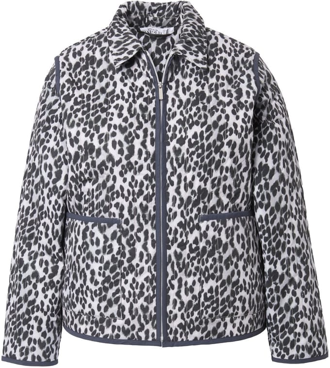 Studio Untold - Dames - Doorgestikte jas oversized luipaard ronde hals - Steengrijs - Maat 58+