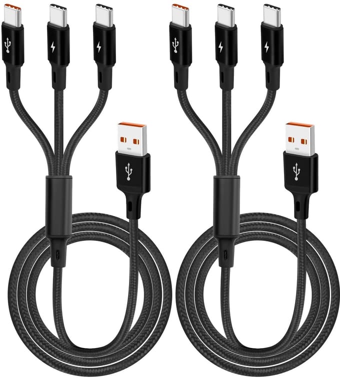 Universele 3-in-1 Oplaadkabel USB-A naar 3x USB-C, Snel Laden en Dataoverdracht
