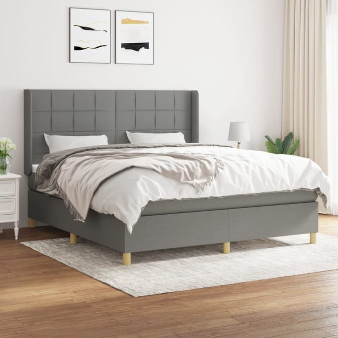 vidaXL - Boxspring - met - matras - stof - donkergrijs - 180x200 - cm