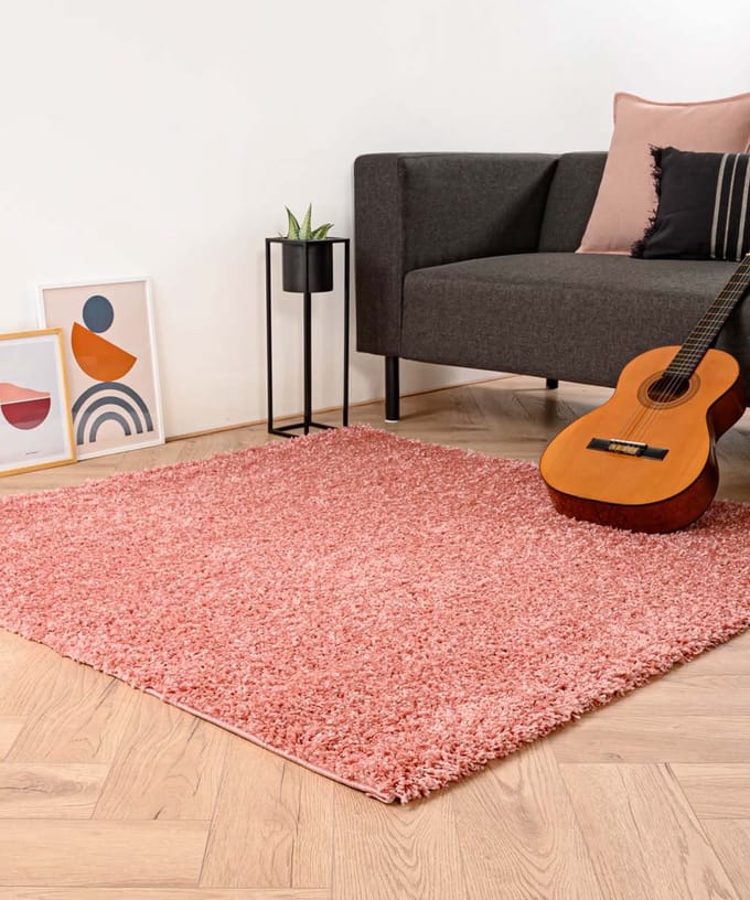 Vierkant hoogpolig vloerkleed - Shaggy Trend roze 100x100