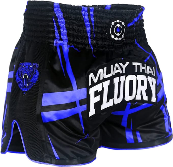 Fluory Kickboks Broekje Stripes Zwart Blauw - L