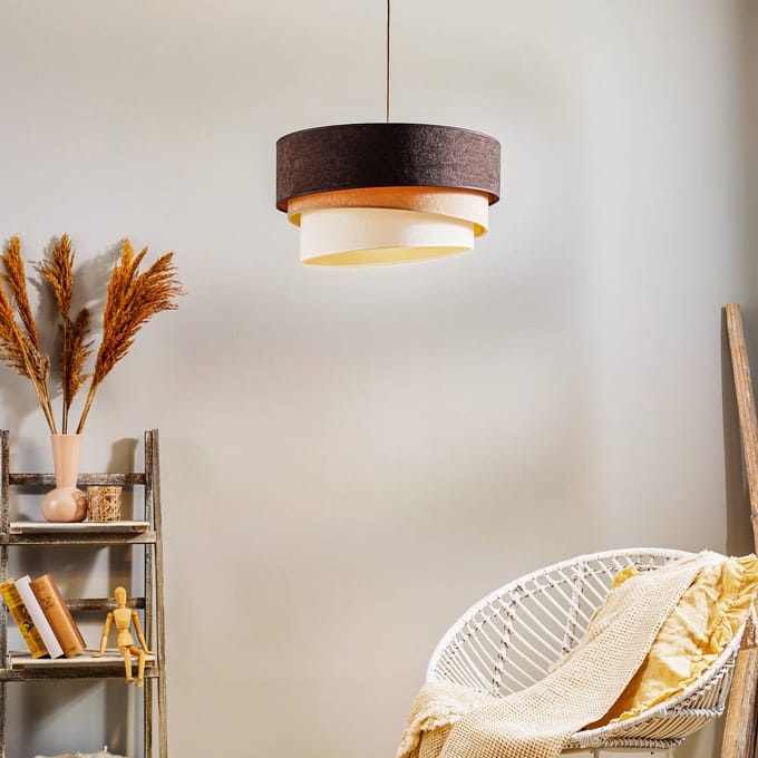 Duolla Hanglamp Devon, bruin/beige/ecru/goud Ø45cm