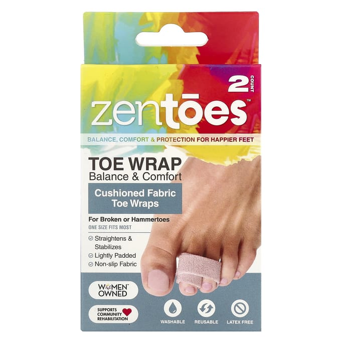 ZenToes, Toe Wrap Balance & Comfort, Cushioned Fabric Toe Wrap, 2-pack red