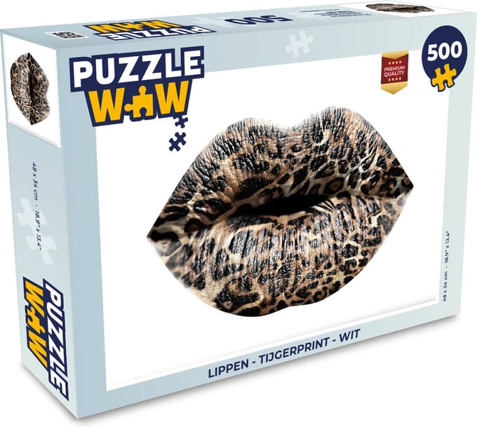 Puzzel Lippen - Tijgerprint - Wit - Legpuzzel - Puzzel 500 stukjes