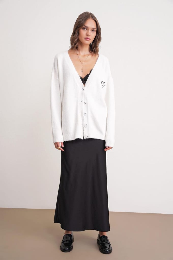 Oversized Gebreide Cardigan met Hartdetail