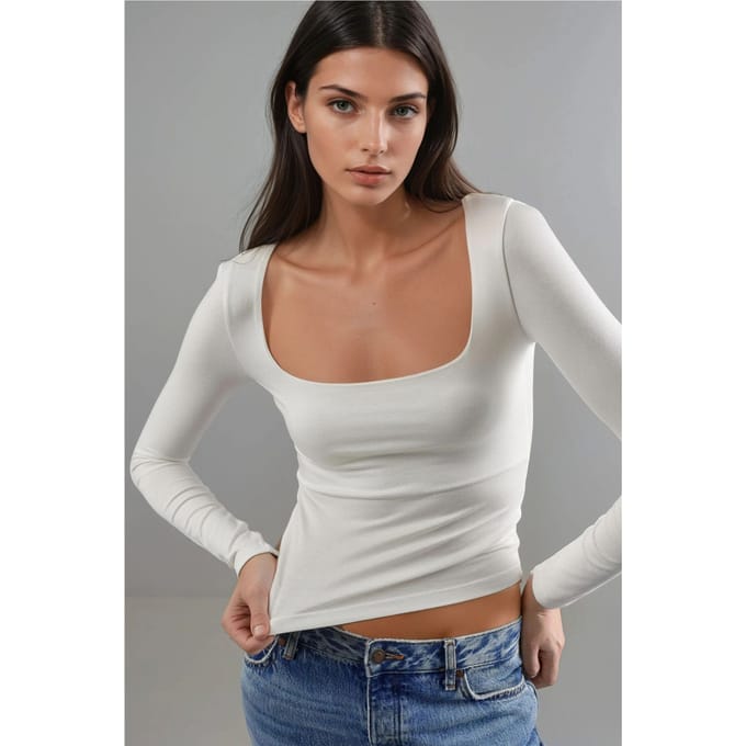 Getailleerde Blouse met Lange Mouwen en Vierkante Kraag