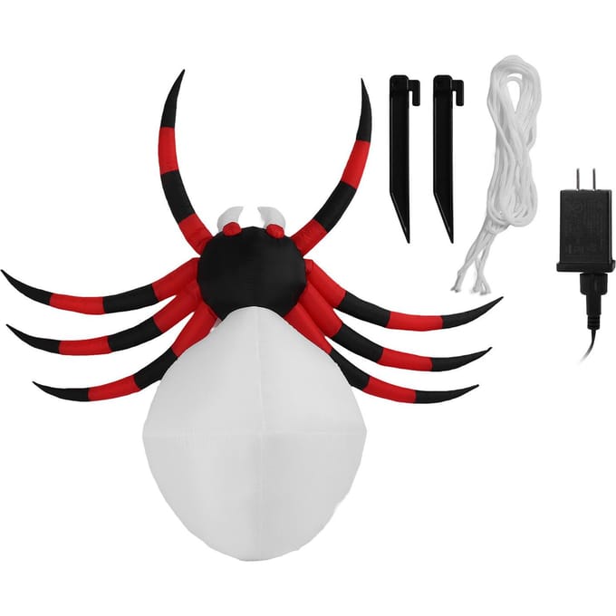 Décor Gonflable Araignée 2,4m Décoration Extérieure avec Lumière LED Grande Araignée Accessoire Halloween black
