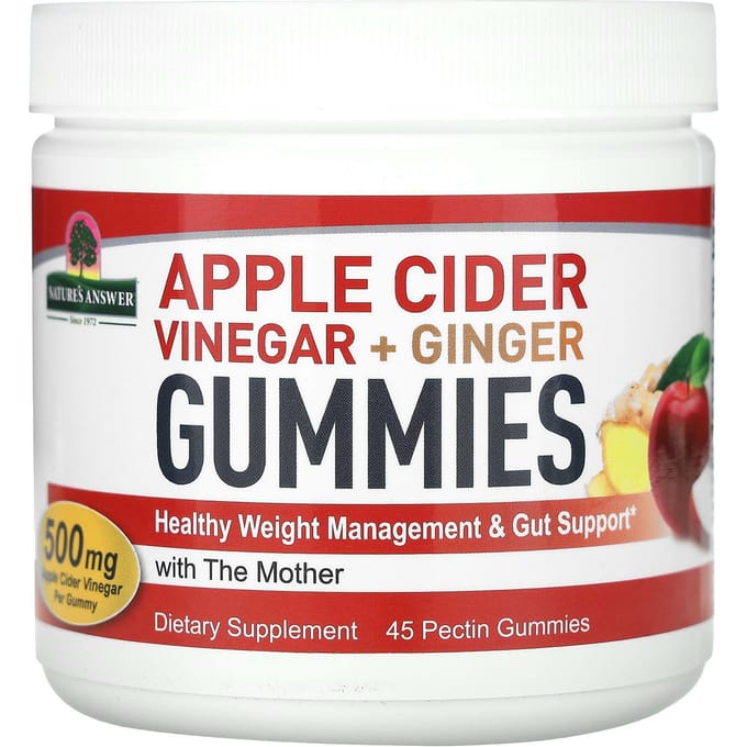 Nature's Answer, Appelciderazijn & Gember Smaak Gummibeertjes, met De Moeder, 500mg, 45 Pectine Gummibeertjes