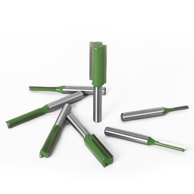 7PCS Router Bits Set 6mm Schacht 3 4 5 6 8 10 12mm Bladdiameter Dubbele Fluit Rechte Bit voor 6mm groen