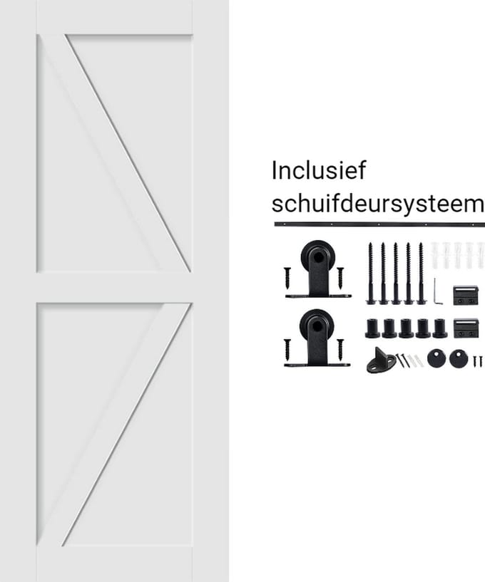 Houten Schuifdeur 2002 - Deur - Wit - Complete set - met Schuifdeursysteem - 200cm rail