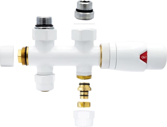 Klea Aansluitset voor Middenaansluiting Vloer Wit – Radiatoraansluitset – Haakse Vloeraansluiting – Compleet & Universeel