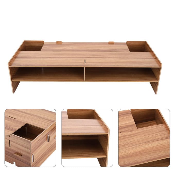 Monitorstandaard Computer Bureau Laptop Plank Bureau Tafel Beugel Houder Opbergrek(Kersenhout) beige