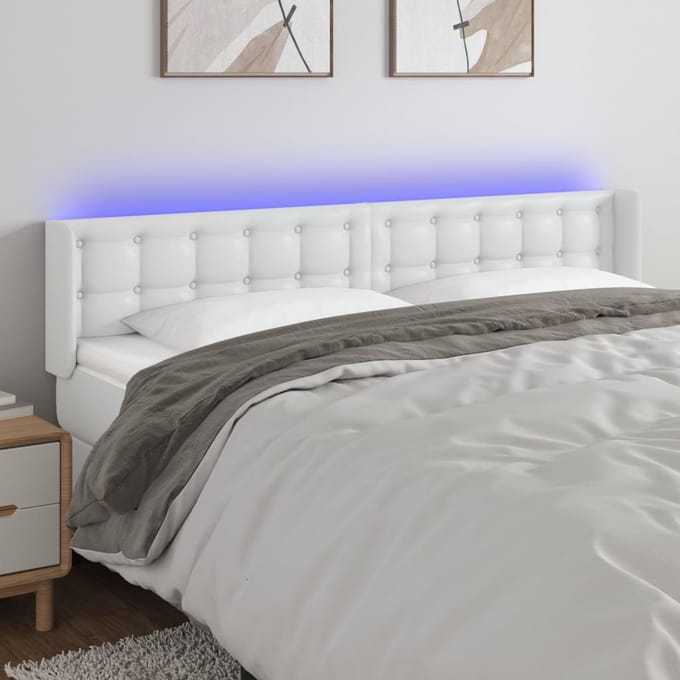vidaXL - Hoofdbord - LED - 183x16x78/88 - cm - kunstleer - wit