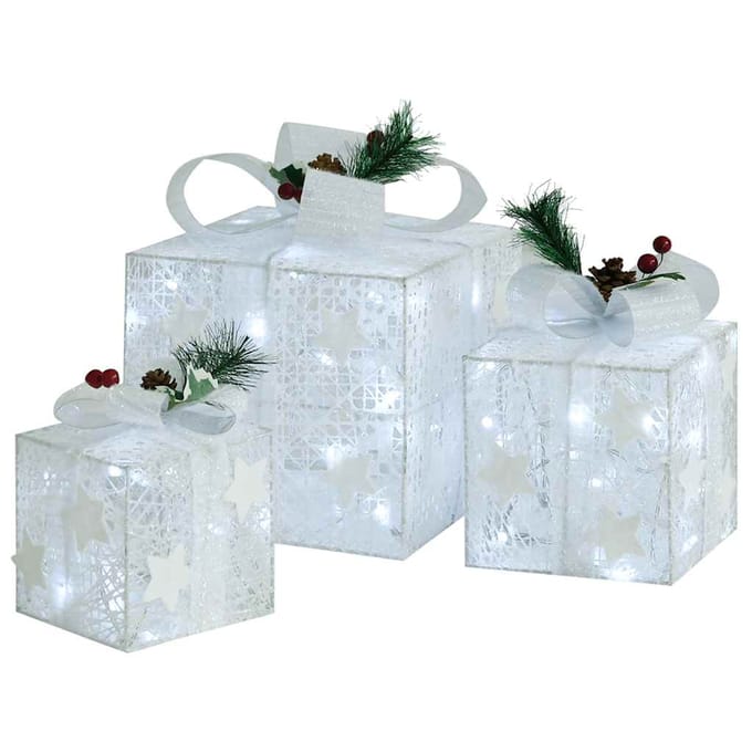 vidaXL - Kerstdecoratie - geschenkdozen - 3 - st - binnen/buiten - wit