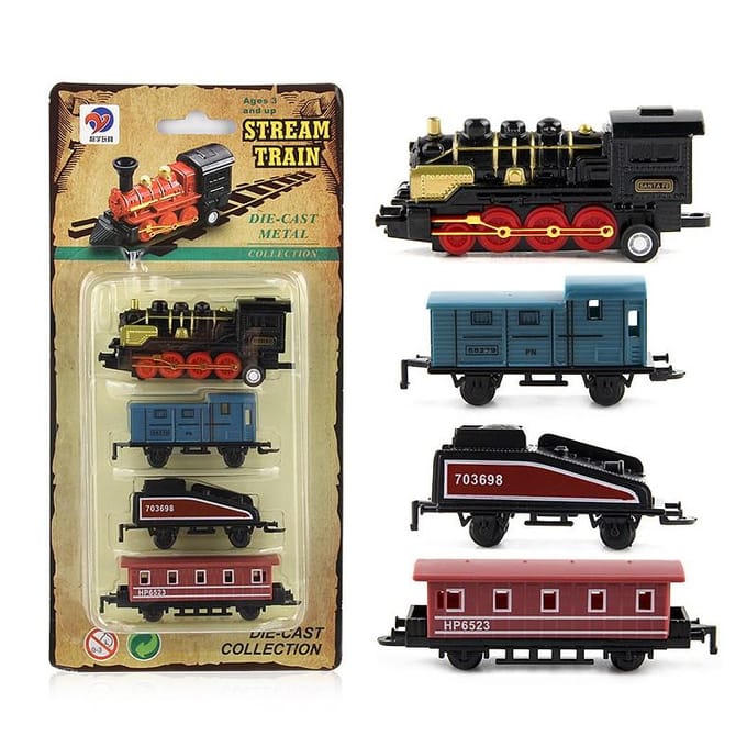 Legering Locomotief Stoomtrein Pull Back Model 4 STuks Retro Auto Speelgoed Set voor Jongens Kinderen Cadeau