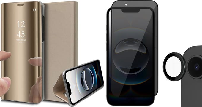 Hoesje geschikt voor iPhone 16e - Privacy Screenprotector Volledig Dekkend Glas & Camera - Spiegel Book Case Goud