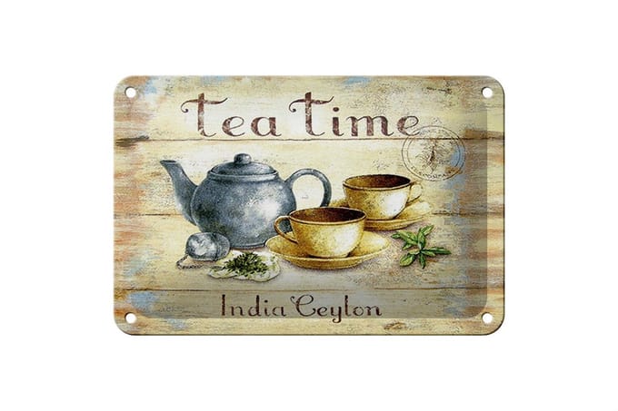 Blechschild Tee 18x12cm Tea Time India Ceylon Teekanne