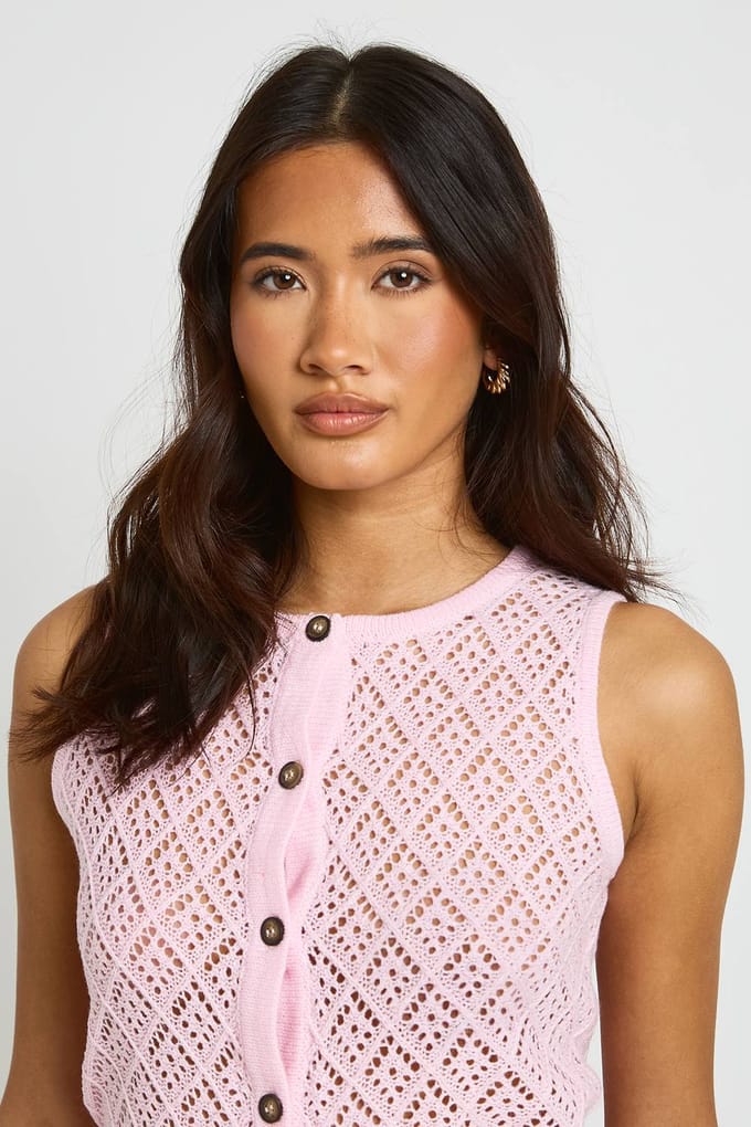 boohoo Dames Gehaakte Gilet Met Knoopsluiting | Roze | Maat: Small