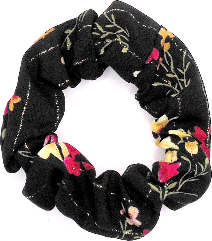 Scrunchie zwart met bloemetjes