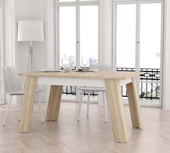 Eettafel Uittrekbaar - Eettafel Tafel - Dagelijks Gebruik - ABS Randbescherming - 140 x 75 x 90 cm - Sonoma Eiken/Wit