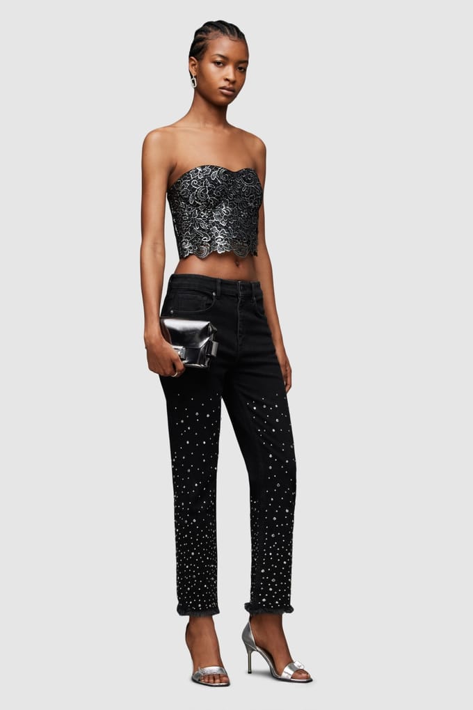 AllSaints Evie Studded Jean Washed Black Taglia: W26 | Jeans Outlet | Donna | Nero