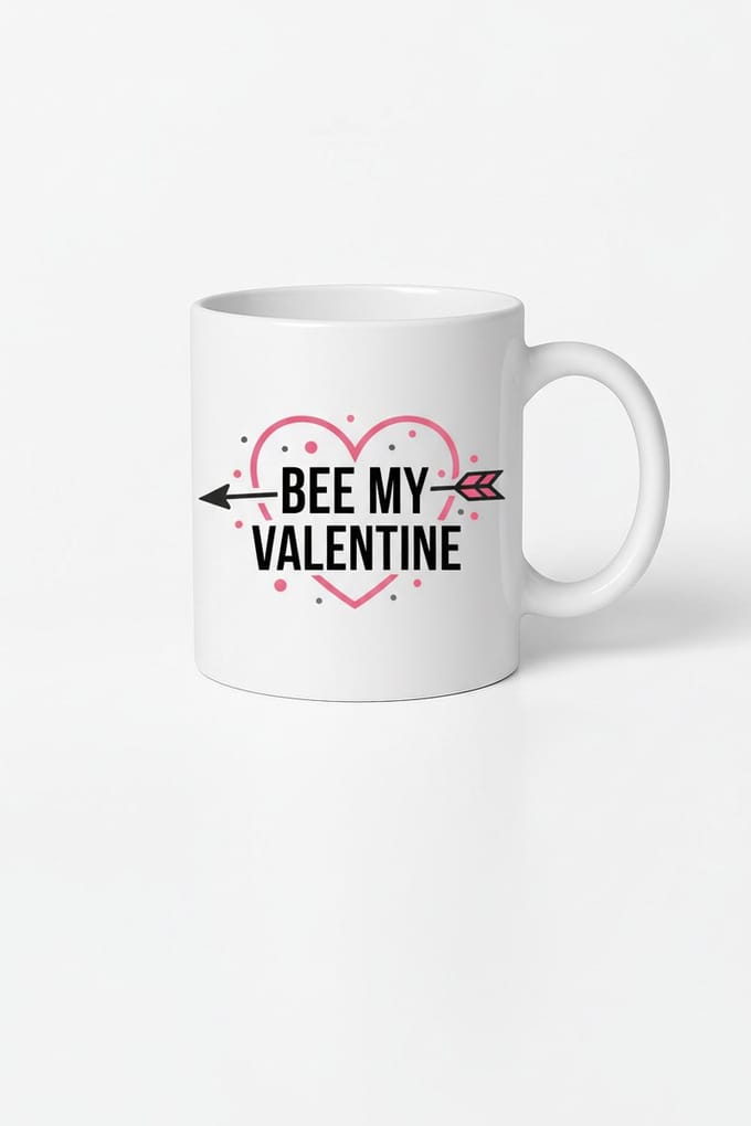 Valentijn Mok 'Bee My Valentine' met Hart & Amor Pijl Design | Romantisch Cadeau