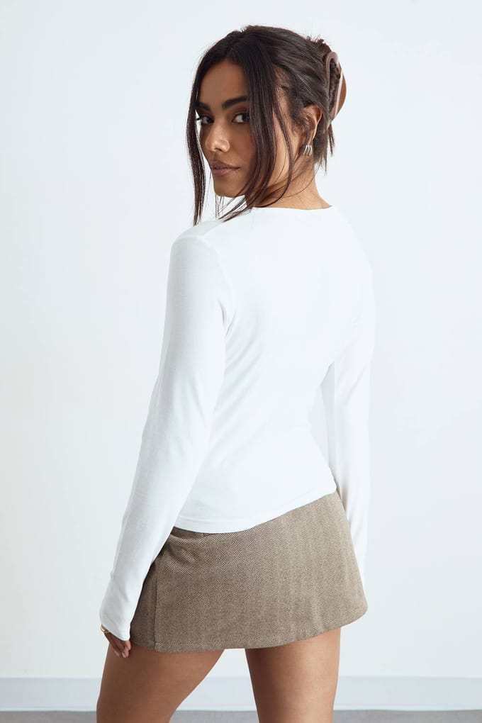 boohoo Dames Top met vierkante hals en lange mouwen | Wit | Maat: 44