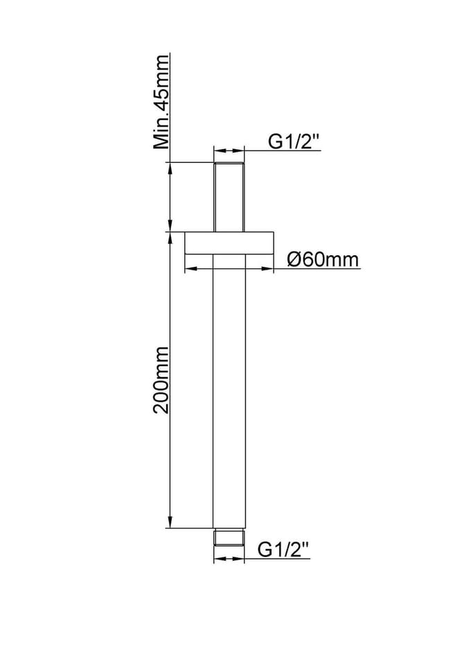 Wiesbaden UniMatch Douchearm Plafondbevestiging 20 cm - Gunmetal PVD