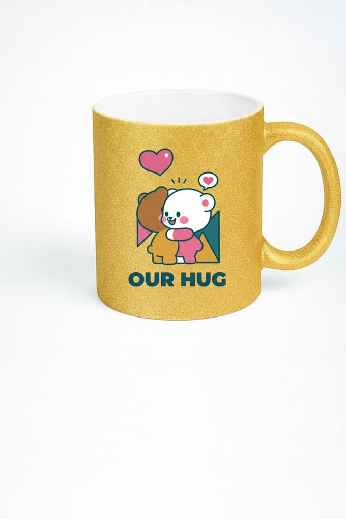 Gouden Glitter Mok met Knuffelende Beren - 'Our Hug' Liefdesbeker Cadeau