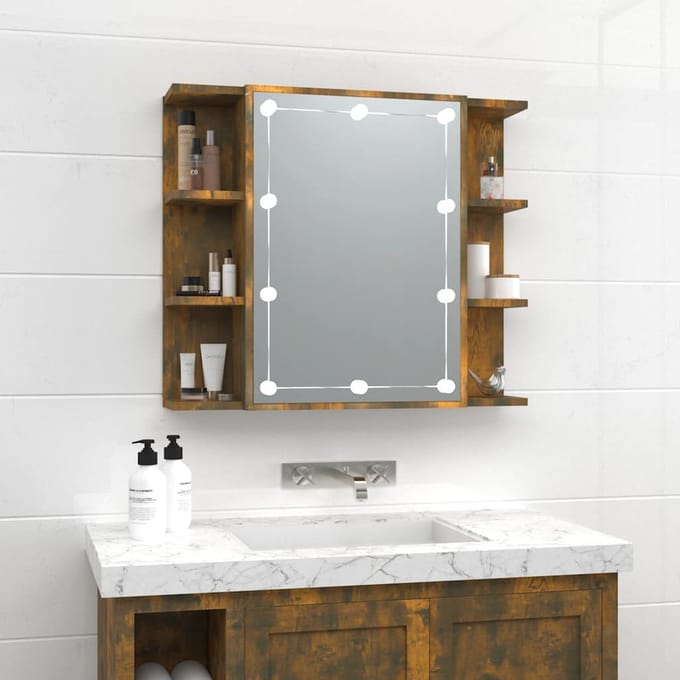 vidaXL - Spiegelkast - met - LED-verlichting - 70x16,5x60 - cm - gerookt - eiken