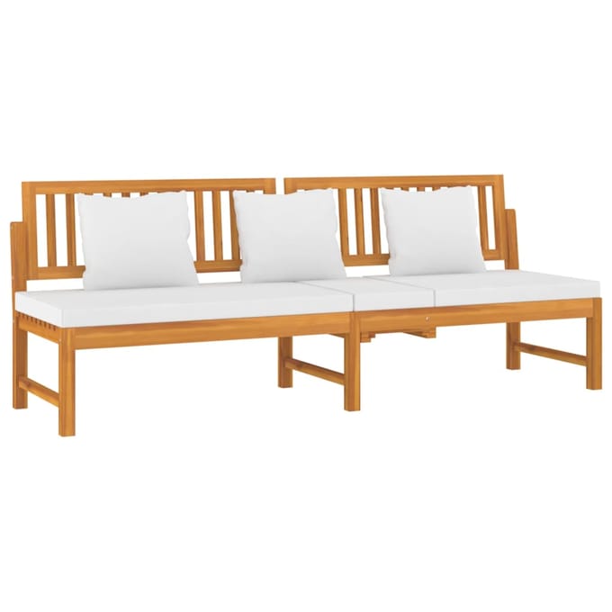 vidaXL - Dagbed - met - crèmekleurig - kussen - 200x60x75 - cm - massief - acaciahout