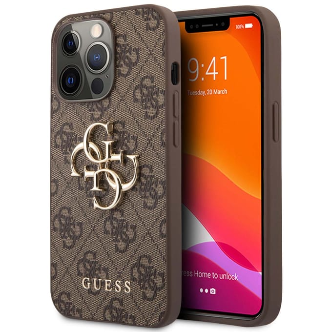 Guess 4G Metal Logo Backcover voor de Apple iPhone 13 Pro Max - Bruin