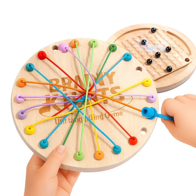 Bextunio Brainy Knots + Magnetisch Schaakspel – 2-in-1 Reis-Puzzelspel, vanaf 3 jr